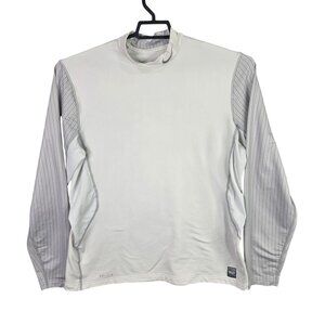 Mens Nike Pro Combat Dri-Fit White & Gray Fitted Shirt Long Sleeve Polyester XL